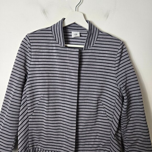 CAbi Size M Dappled Stripe Car Coat Gray/Navy Button Front Pockets Stret… - Picture 3 of 10
